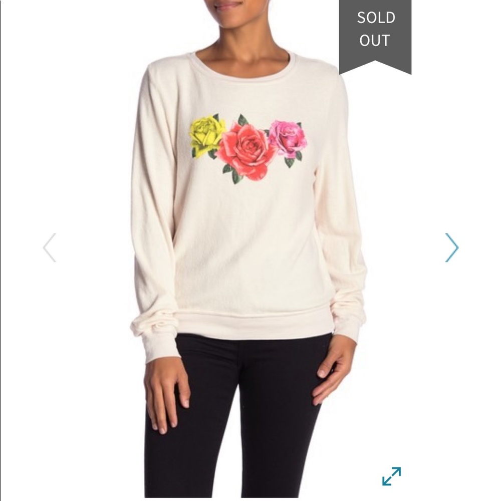 Wildfox Triple Rose Knit Cozy Sweatshirt